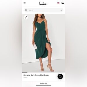 Lulu’s Reinette Dark Green Midi Dress Size Medium